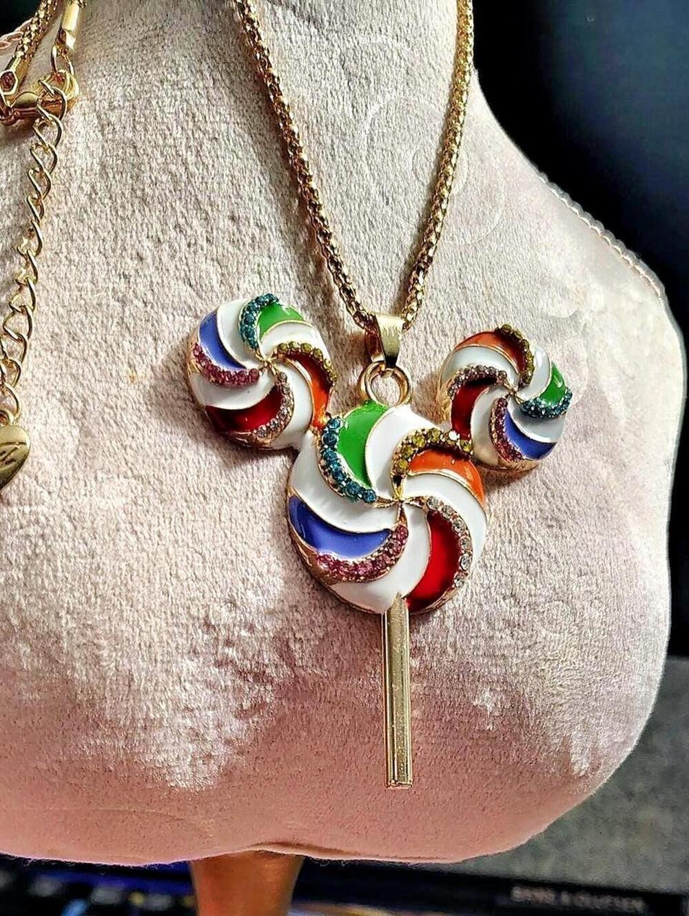 Betsey Johnson Multi-Color Lollipop Pendant Necklace in Gold Tone - New Without